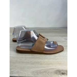 STEVEN NEW YORK Halma Tan Suede Gold Ring Toe Loop Flat Sandals Women's 8.5M